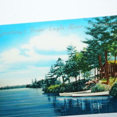 Sale Photo Thumbnail #343: six photo cards from the 1940's vilas and oneida county
two are postmarked the rest were unused. 
condition. One has old tape on the top and one has the post mark stamp that shows through . The rest appear to be goodl