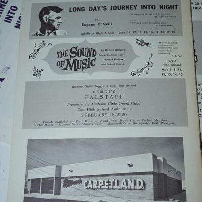 Sale Photo Thumbnail #358: thirteen original playbills from the Madison Theater Guild during the 1960's
The playbills are in very good condition and have the actors listed along with crews and credits. 
Advertising in the playbills are of fun interest alsol
Madison.\, WI history
