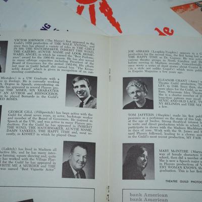 Sale Photo Thumbnail #357: thirteen original playbills from the Madison Theater Guild during the 1960's
The playbills are in very good condition and have the actors listed along with crews and credits. 
Advertising in the playbills are of fun interest alsol
Madison.\, WI history