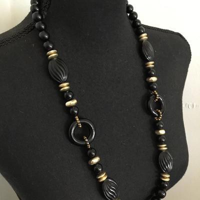 Vintage, black and gold, toned statement bead necklace
