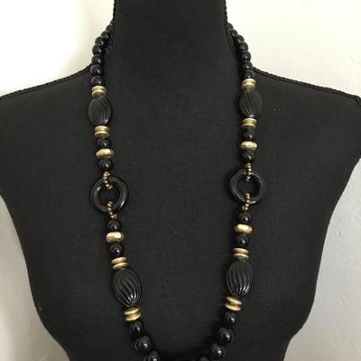 Vintage, black and gold, toned statement bead necklace