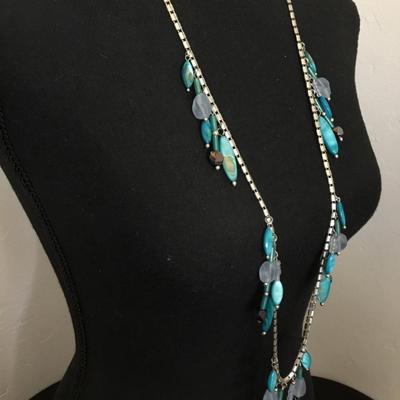 Beautiful, silver toned, Ocean blue, abalone shell, frosted Seaglass statement, necklace