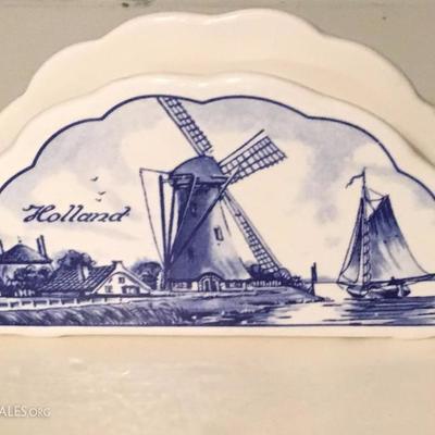 NAPKIN HOLDER / LETTER HOLDER DELFT BLUE WINDMILL FLOWERS