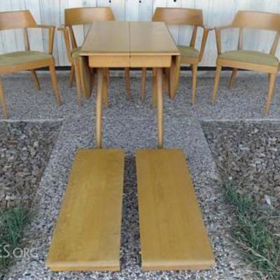 Heywood Wakefield Table 4 Chairs 2 leaves Mid Century Modern Blonde wood