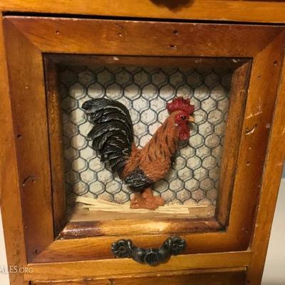 Wooden Chicken and Rooster Kitchen Storage Drawers