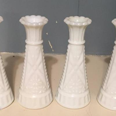 Set of 4 Milk Glass Vases
