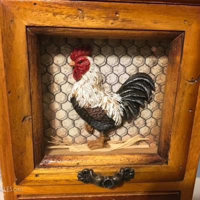 Wooden Chicken and Rooster Kitchen Storage Drawers