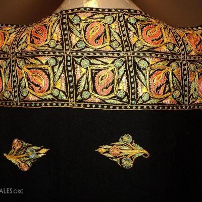 Vtg 1930's Yemenite silk threads hand embroidered large wool shawl Rare