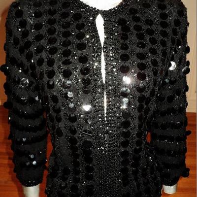 Vtg 1950's Mohair wool cardigan large sequins British crown colony Hong Kong