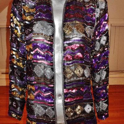 Vintage silk layering heavily embellished purple silver gold Opera Jacket