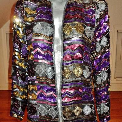 Vintage silk layering heavily embellished purple silver gold Opera Jacket