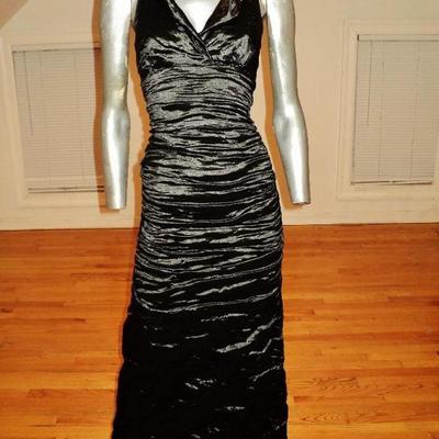 Nicole Miller Couture runway gown rippled metallic shimmer with train