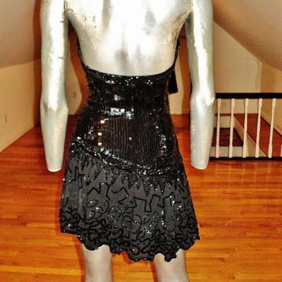 Vtg sequin beads ensemble mini fluid dress & bolero 100% silk