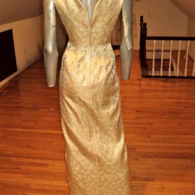 Vtg 1950's Gold lame' brocade cocktail maxi hostess gown 