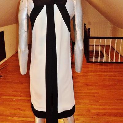 Vtg color block white/black trim wiggle crepe Lord & Taylor dress