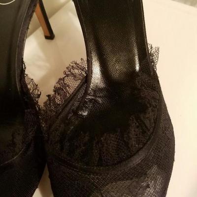 Christian Dior runway mules leather Chantilly lace heel amazing