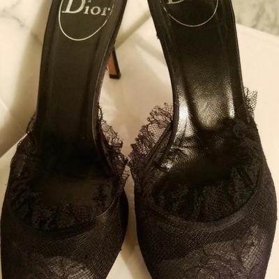 Christian Dior runway mules leather Chantilly lace heel amazing