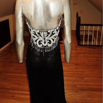 Jovani couture 90's silk  halter gown heavy embellished beads sequins 