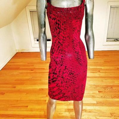 St. John Evening red/cerise alligator shimmer body con dress