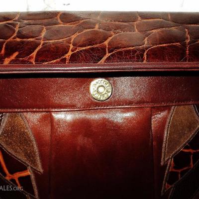 Vtg Susan Gail Patched Embossed leather hand/shoulder bag merlot color Spain