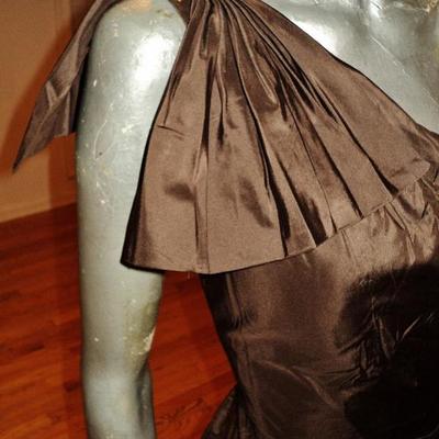 Vtg Jovani couture silk shantung single shoulder bead detail ball gown cocoa 