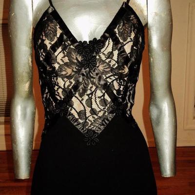 Vtg Lanvin Boutique maxi cocktail gown guipure lace ribbons Italy