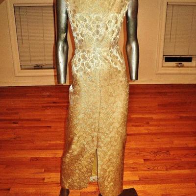 Vtg 1950's Gold lame' brocade cocktail maxi hostess gown 