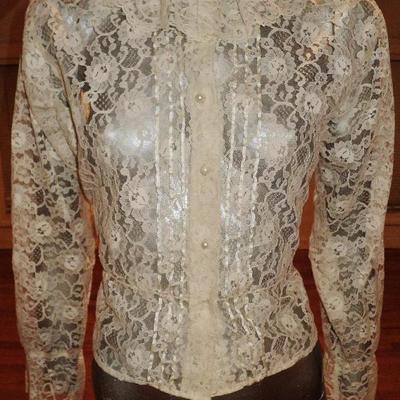 Vintage 1970's all lace poet blouse ruffles pearl buttons