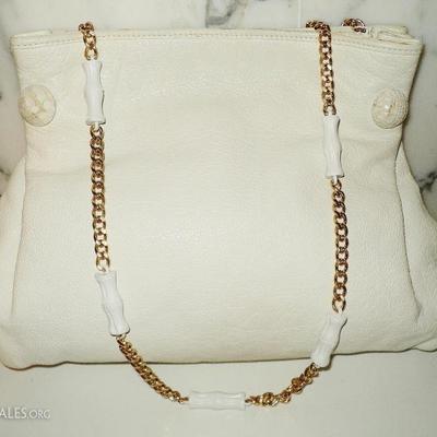 Vintage Donna Elissa Ostrich leather bag  added Gold/ bamboo chain Italy