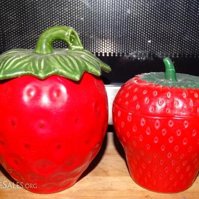 Strawberry Jelly Jars / Ceramic & Milk Glass