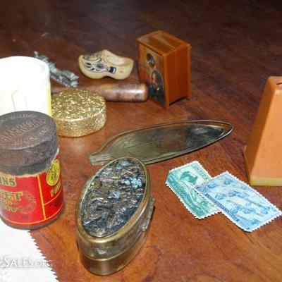LOT #58 - Misc. Small boxes, book marks, dutch shoe