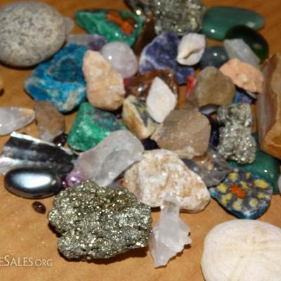Misc. rock & gemstone lot, fools gold, polished stones