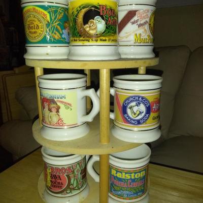 The Corner Store Porcelain Mug Collection, 7pc. W/ stand 1984