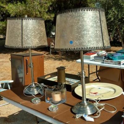 Pair of Silver Table Lamps w/Decorative Shades, High Quality
