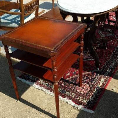 Three-tiered Cherry Leather Top Side Table