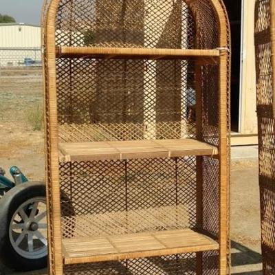 Coastal Tall Wicker Bookcase with Back