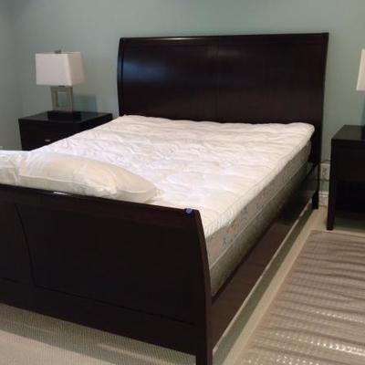 Chocolate Brown Queen-size Sleigh Bed and Two Matching Night Stands