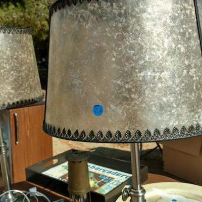 Pair of Silver Table Lamps w/Decorative Shades, High Quality