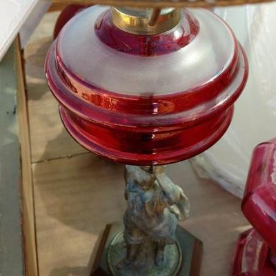 Antique Ruby Glass and Metal Lamp