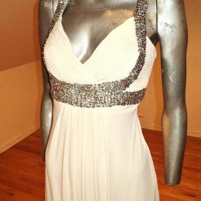 Vtg Jovani Grecian maxi Gown with Austrian crystals details very fluid