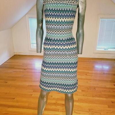 Kay Unger New York Missoni stripes open knit wiggle dress frnt pockets