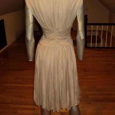 Vtg Tadashi grecian silk dress Delphos pleats cross front sash