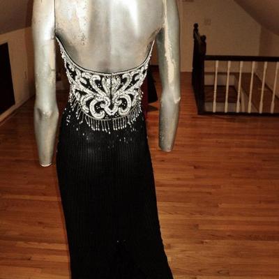 Jovani couture 90's silk  halter gown heavy embellished beads sequins 