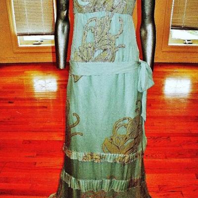 Nicole Miller silk chiffon Lurex lame' couture grecian gown