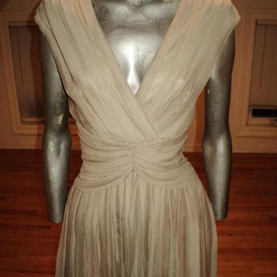 Vtg Tadashi grecian silk dress Delphos pleats cross front sash