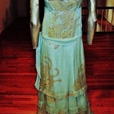 Nicole Miller silk chiffon Lurex lame' couture grecian gown