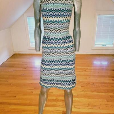 Kay Unger New York Missoni stripes open knit wiggle dress frnt pockets