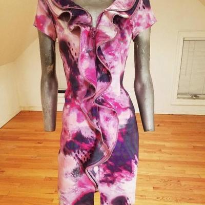Samuel Dong purple tie dye body con metallic zipper dress
