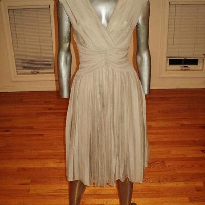 Vtg Tadashi grecian silk dress Delphos pleats cross front sash