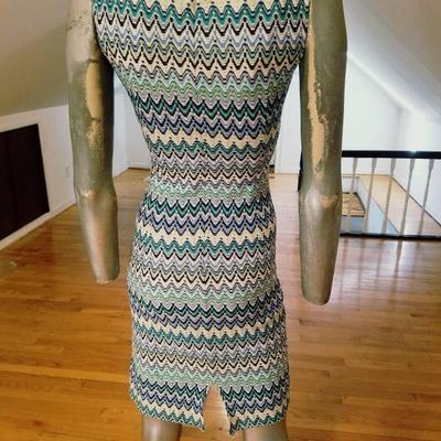 Kay Unger New York Missoni stripes open knit wiggle dress frnt pockets